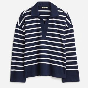 NWT Madewell Women’s Rugby Polo Tee Navy Blue White Stripe Size XS
